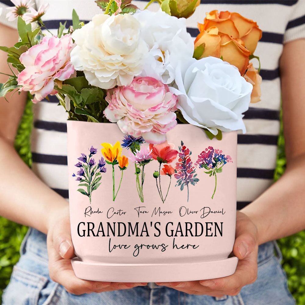 Custom Grandma's Garden Birth Flower Pot With Grandkids Name For Mother's Day Gift Ideas