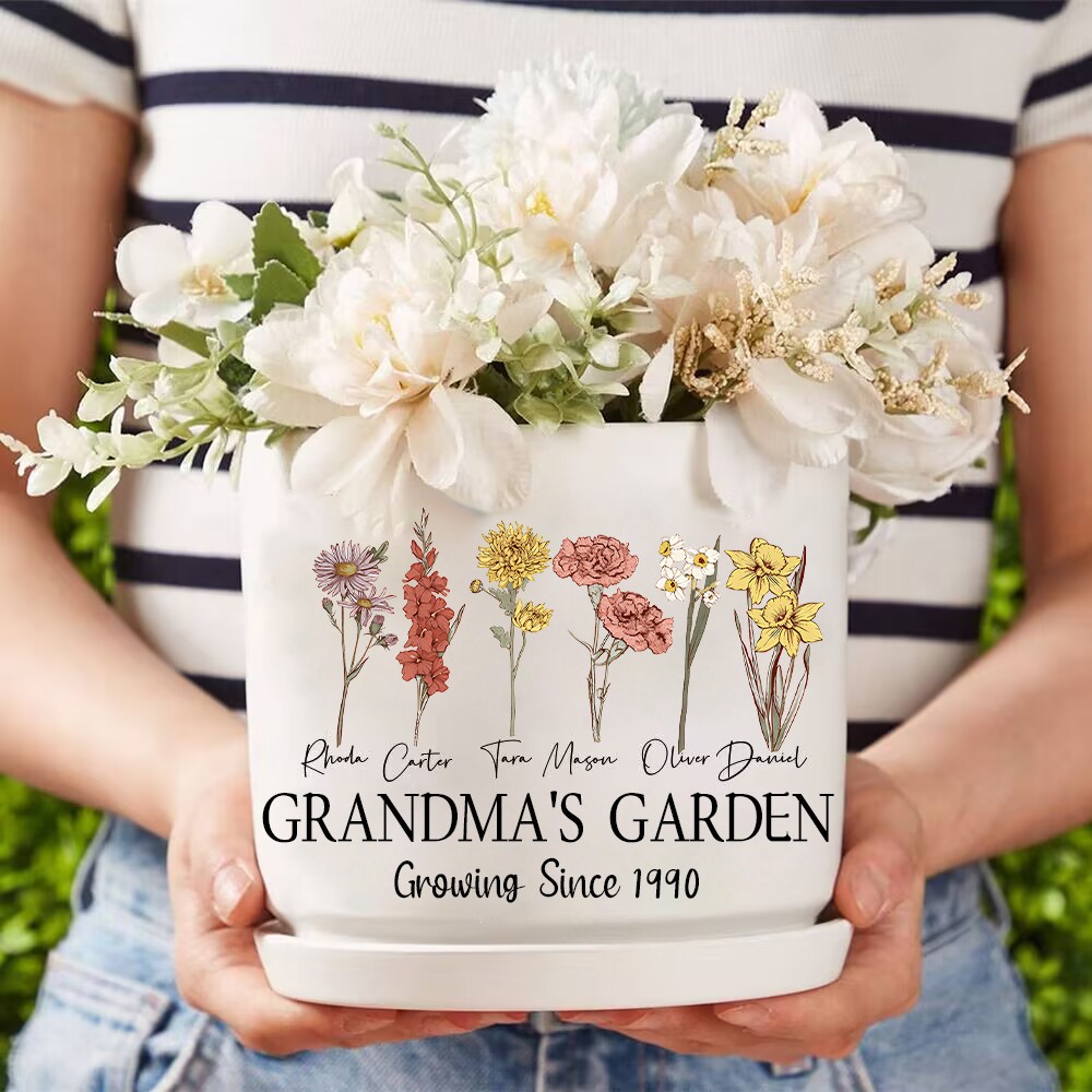 Custom Grandma's Garden Birth Flower Pot With Kids Name For Mother's Day Gift Ideas