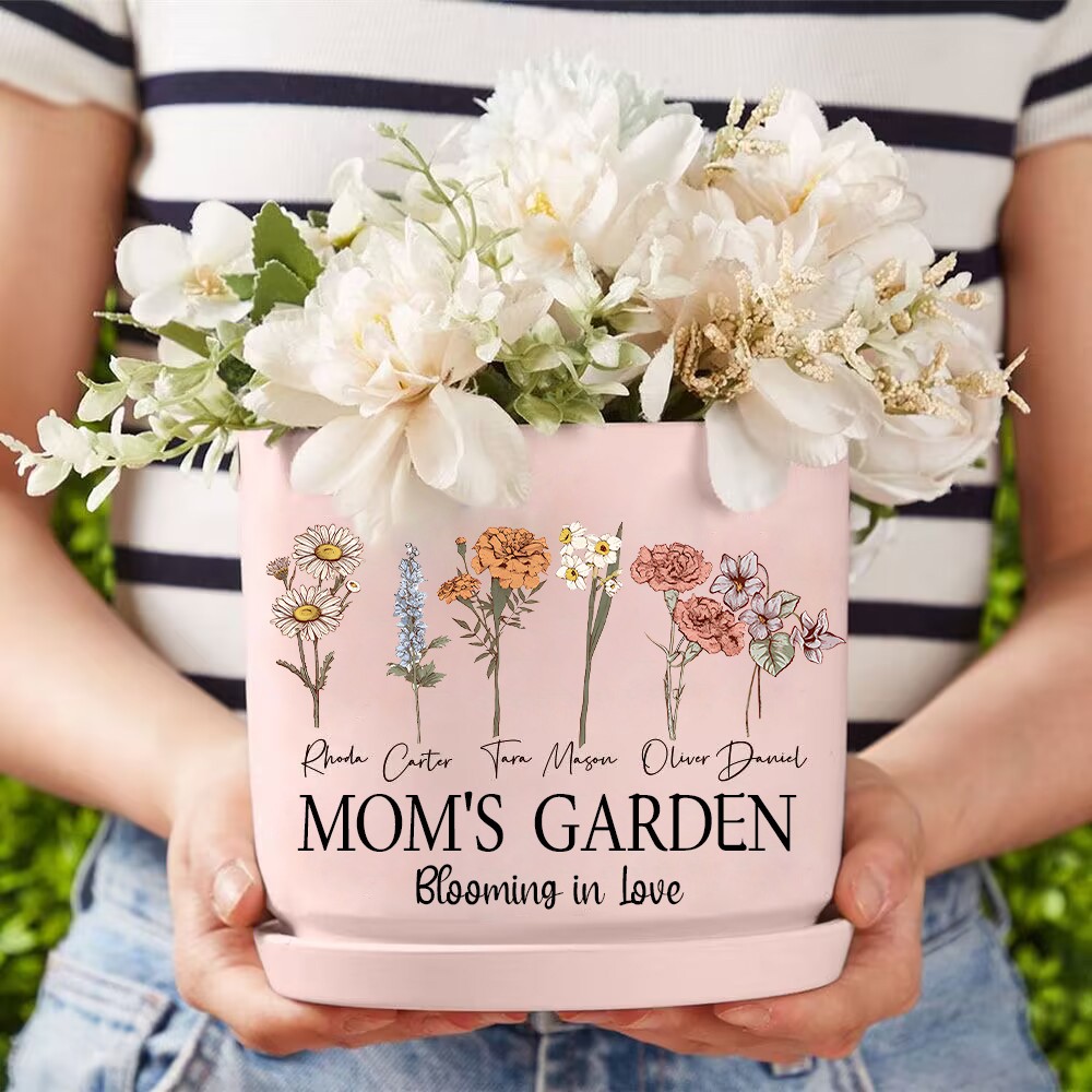 Custom Mom's Garden Birth Flower Pot With Kids Name For Grandma Mother's Day Gift Ideas