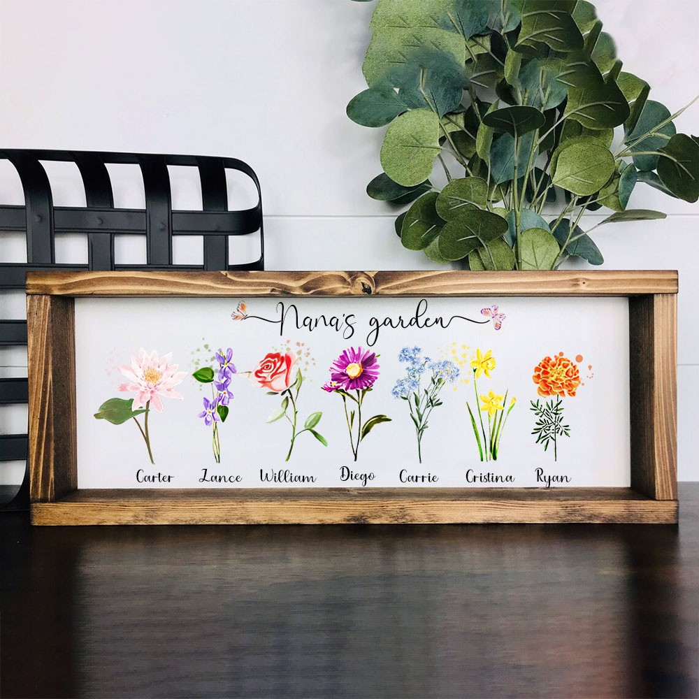 Personalized Nana's Garden Birth Month Flower Frame With Grandkids Name For Mother's Day Mom Gift Ideas