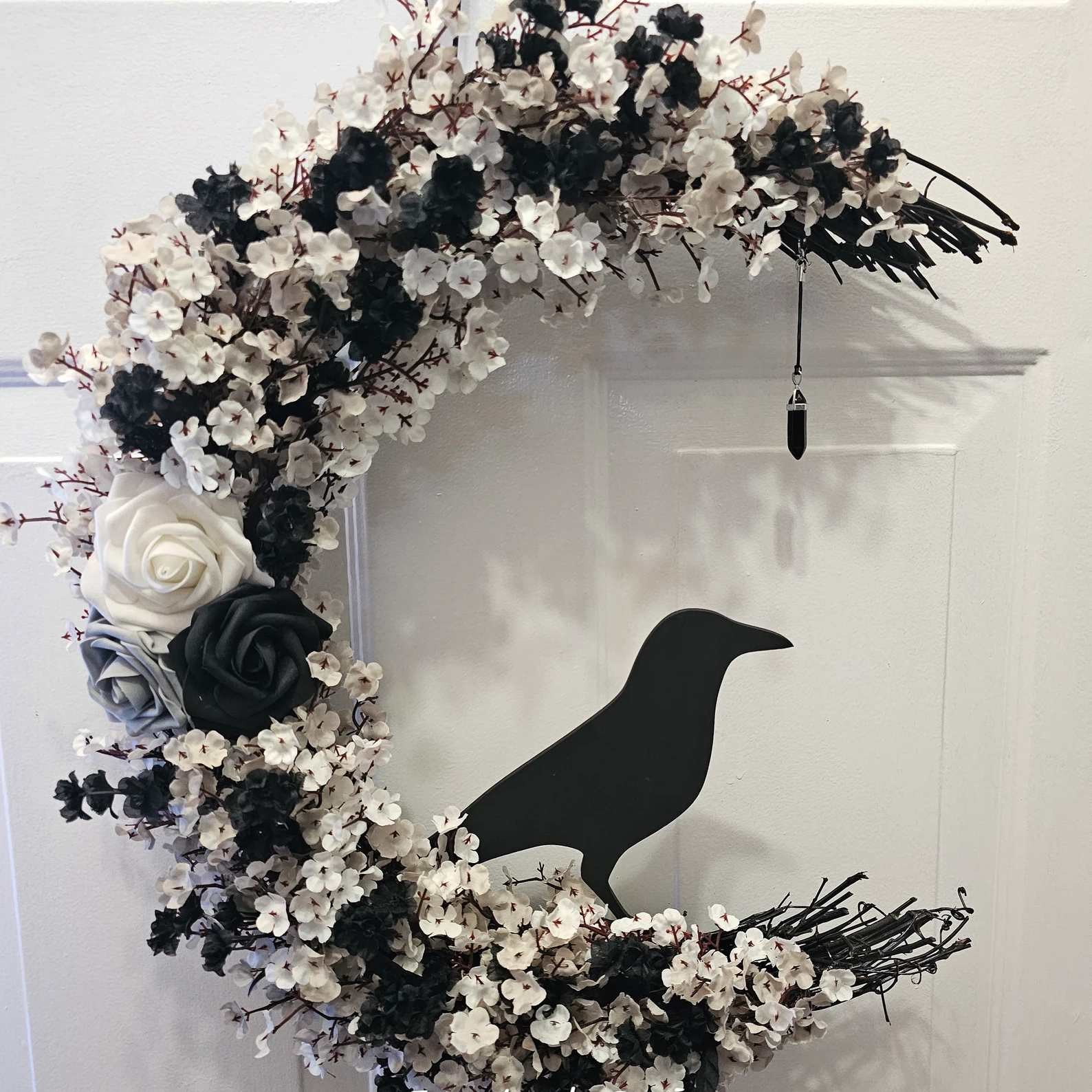 Halloween Raven Crescent Moon Wreath Fall Door Hanger Home Decor