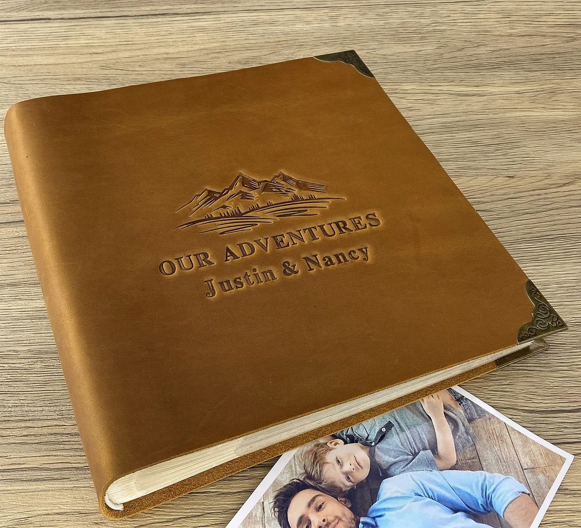 Personalized Our Adventure Book Leather Photo Travel Album Gift for Him and Her Valentine's Day Anniversary