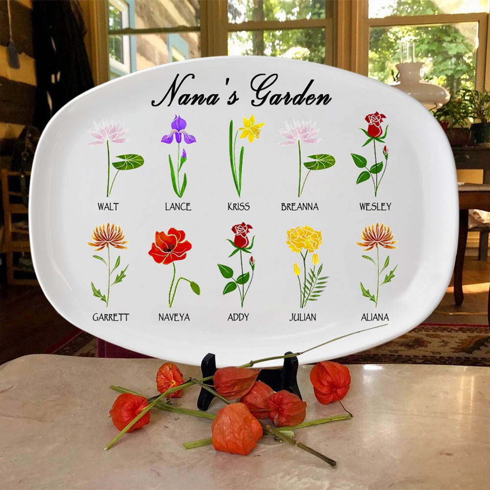 Personalized Grandma's Garden Birth Month Flower Platter With Grandkids Name For  Mother's Day Mom Gift Ideas