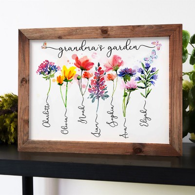 Personalized Grandma's Garden Birth Month Flower Sign With Grandkids Name For Mother's Day Mom Gift Ideas