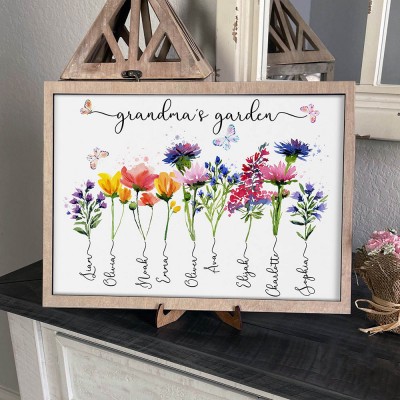 Personalized Grandma's Garden Birth Month Flower Wood Sign With Grandkids Name For Mother's Day Mom Gift Ideas