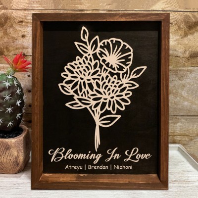 Personalized Birth Month Flower Bouquet Wood Sign With Kids Name For Mother's Day Gift Ideas