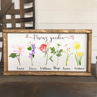 Personalized Nana's Garden Birth Month Flower Frame With Grandkids Name For Mother's Day Mom Gift Ideas