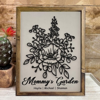 Personalized Mom's Garden Birth Flower Bouquet Wood Sign With Kids Name For Mother's Day Gift