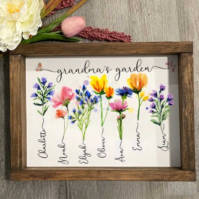 Personalized Grandma's Garden Birth Month Flower Frame With Grandkids Name For Mother's Day Mom Gift Ideas