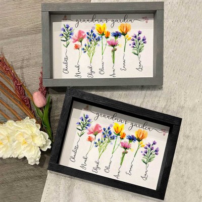 Personalized Grandma's Garden Birth Month Flower Frame With Grandkids Name For Mother's Day Mom Gift Ideas