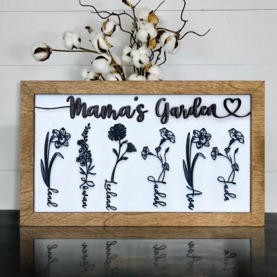 Personalized Mama's Garden Birth Month Flower Wood Sign With Kids Name For Mother's Day Mom Gift Ideas