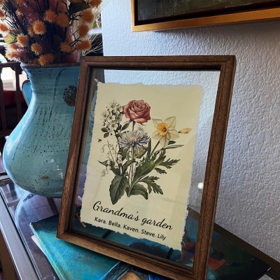 Personalized Grandma's Garden Birth Flower Bouquet Wood Sign Antique Home Art For Mother's Day Gift