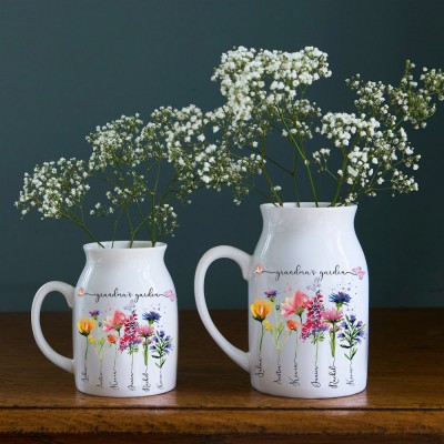 Custom Grandma's Garden Birth Flower Vase With Kids Name For Mother's Day Gift Ideas