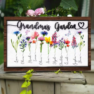 Personalized Grandma's Garden Birth Month Flower Wood Sign With Kids Name For Mother's Day