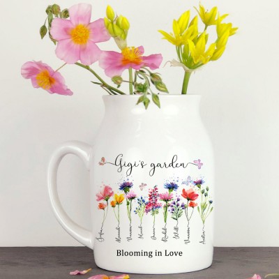 Custom Grandma's Garden Birth Flower Vase With Kids Name For Mother's Day Gift Ideas